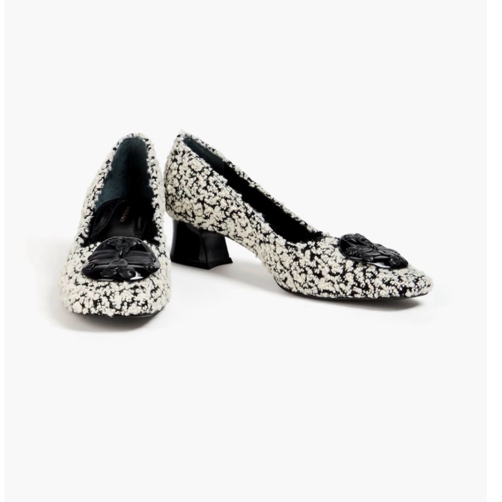 Tory Burch Black and White Textured Bouclé-tweed Heels Shoes 8